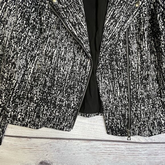Alice Hope Womans Asymmetrical‎ Zip Blazer Jacket Size Small Black White Pockets - Picture 6 of 13